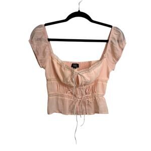 Pacsun Crop Top Womens XS Light Pink Peplum Puff Sleeve Beverly and Beck NWT